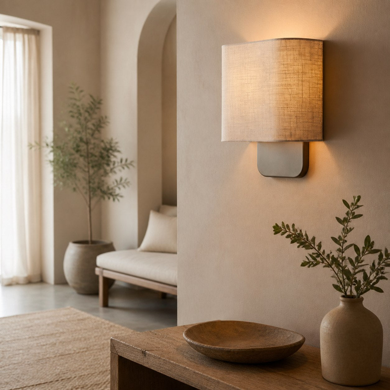 Nolvara Contemporary Fabric-Shade Wall Light – Minimalist Metal Fixture for Bedroom Hallway