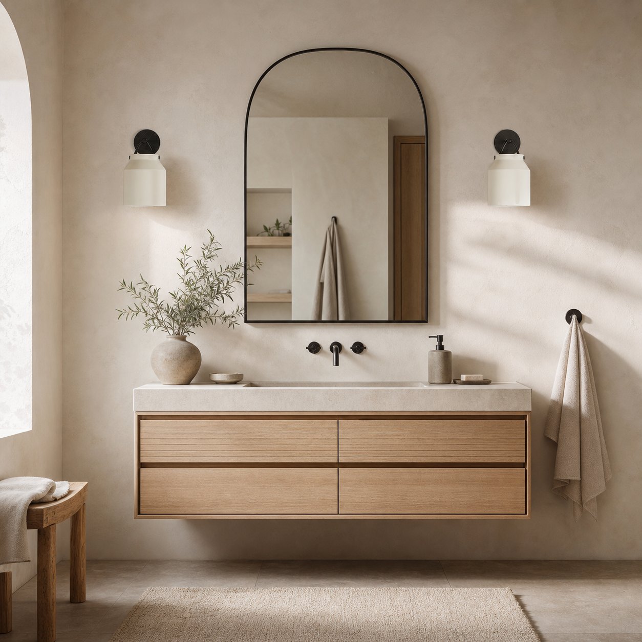 Hanton Modern Minimalist Brass and Glass Sconce – Damp Rated for Bathrooms