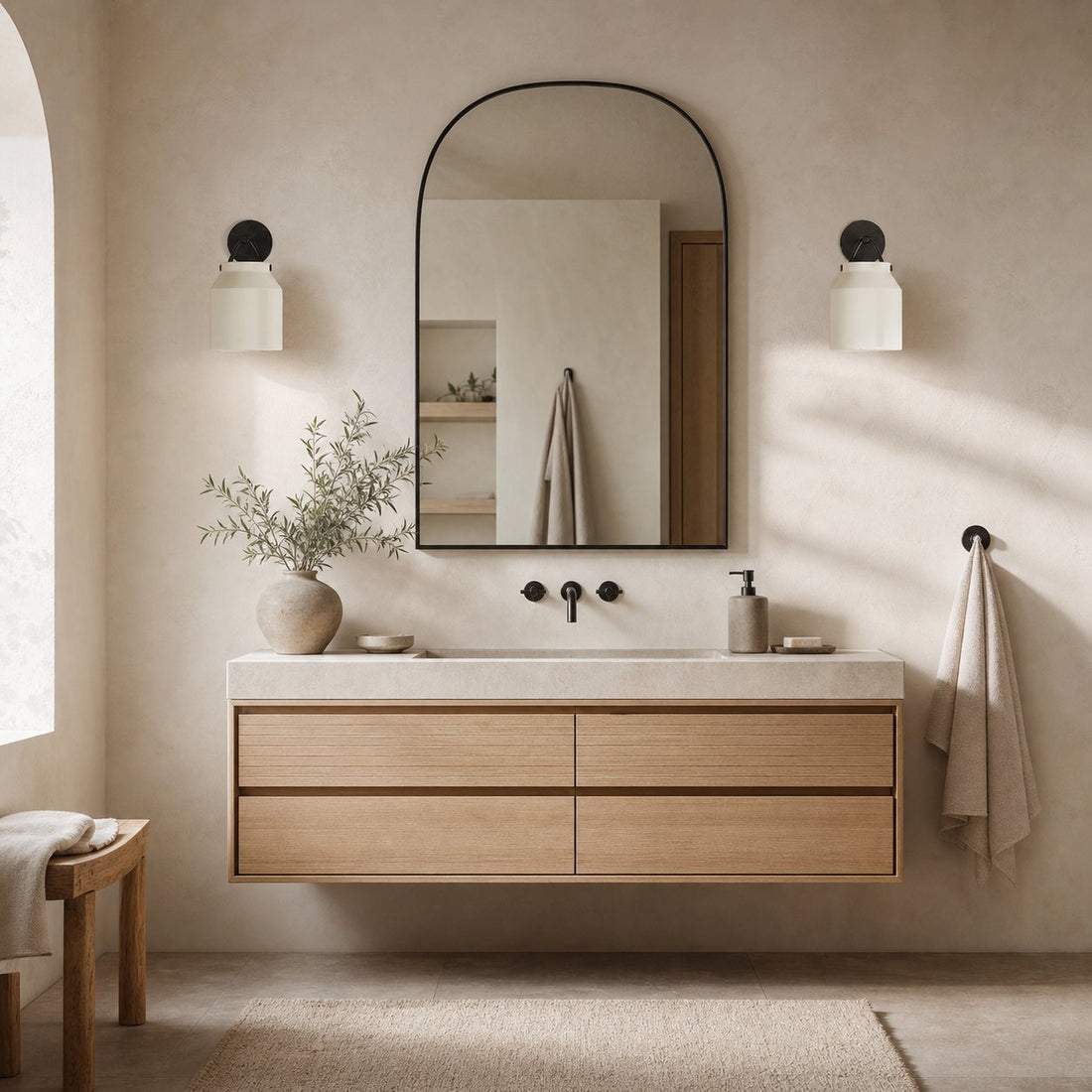 Hanton Modern Minimalist Brass and Glass Sconce – Damp Rated for Bathrooms