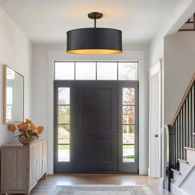 Black Metal Drum Pendant Lamp - Industrial 4 - Light Chandelier