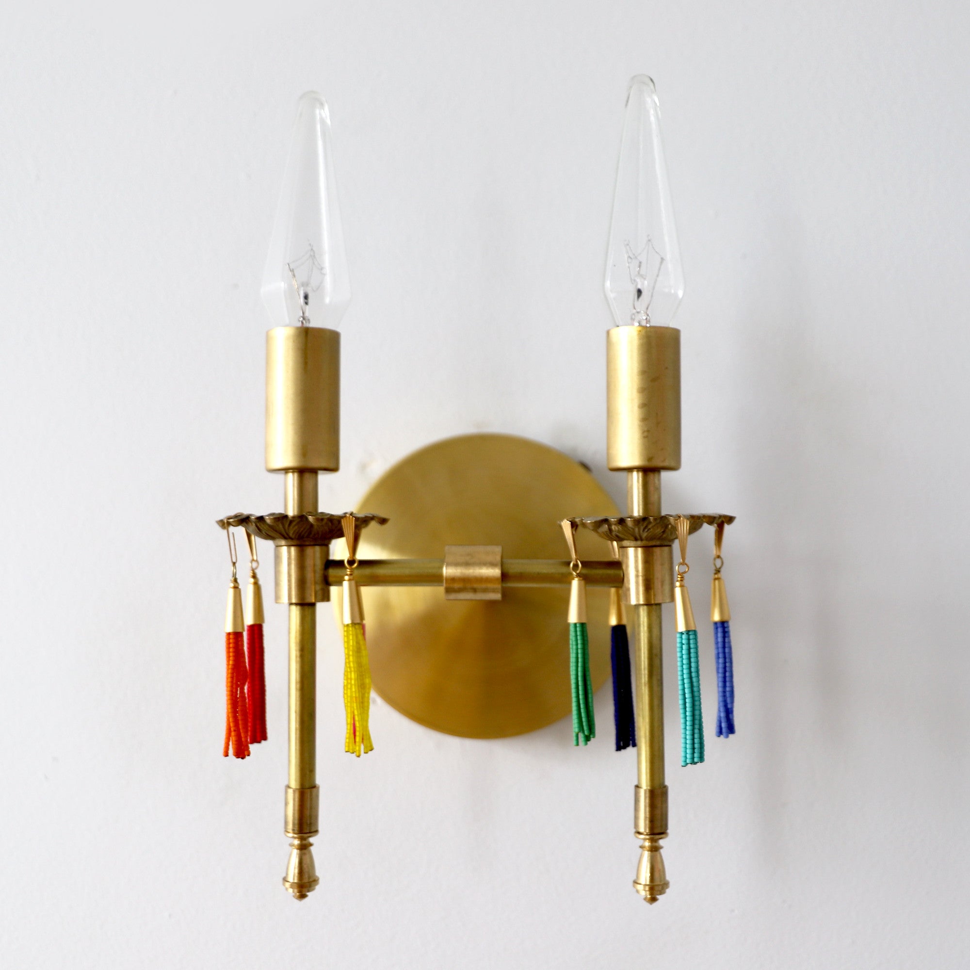 Antique Style Victorian Double Brass Wall Lamp - Sconce With Tassels