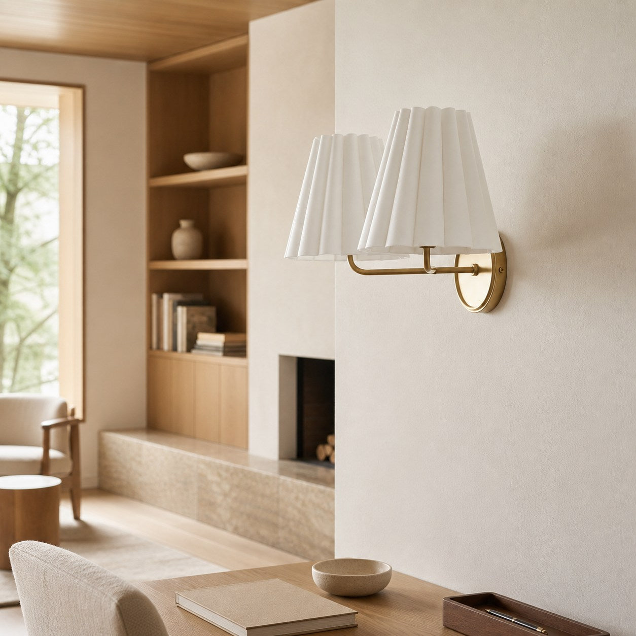 Ruffmeto Fabric Wall Sconce – Featuring Pleated Detailing on a Sculptural Metal Frame for Study or Hallway