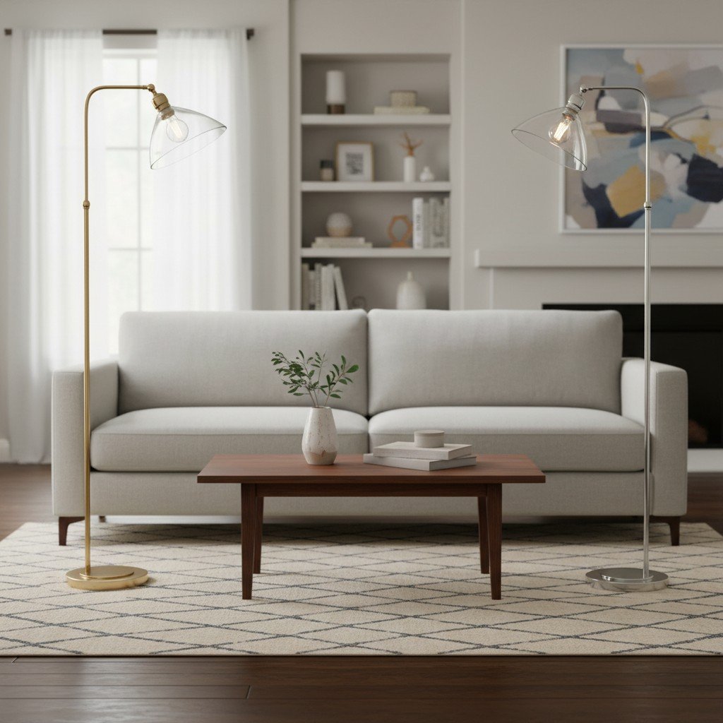 Clarione Art Deco Floor Lamp with Clear Glass Shade and Metal Base