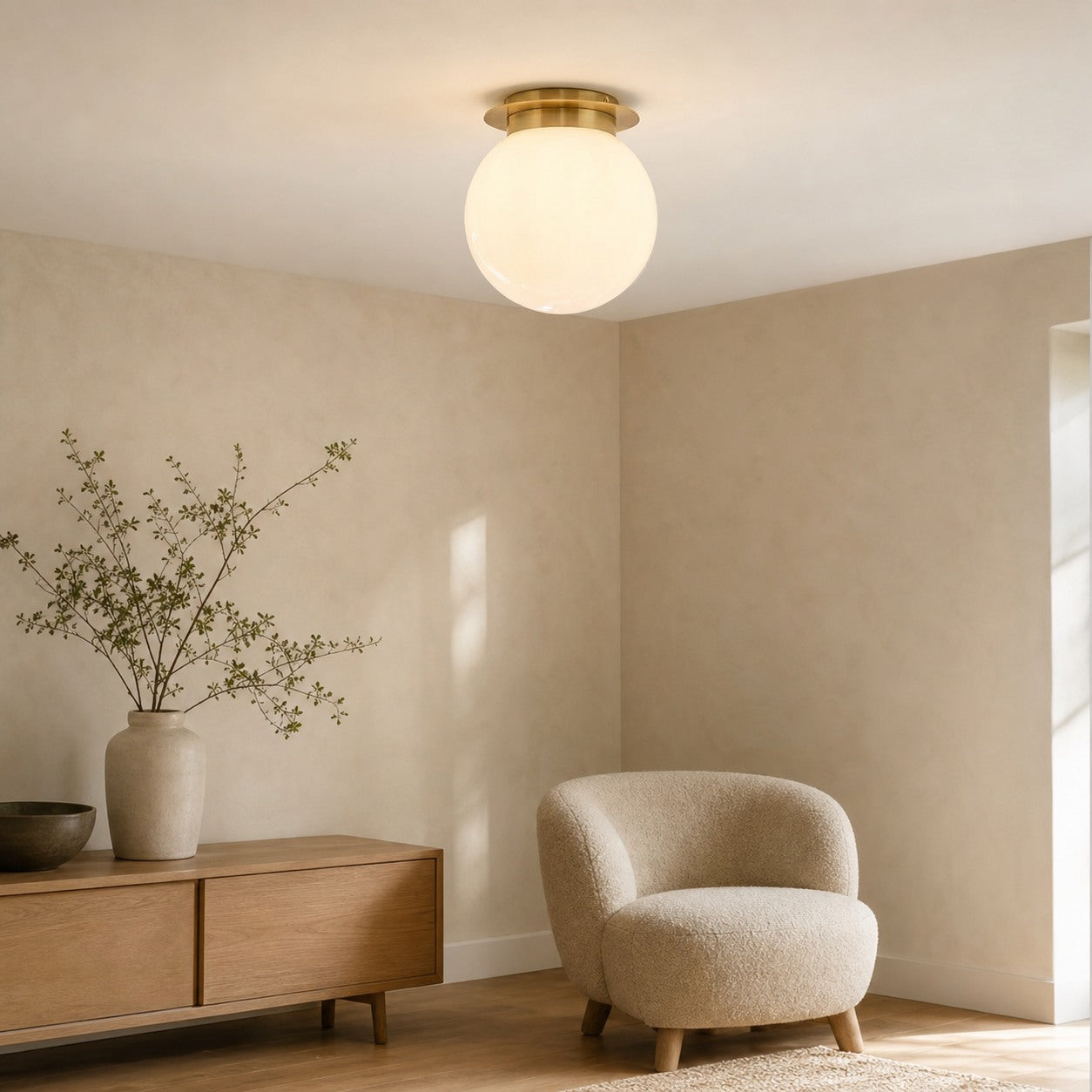 Rivolence Flush Mount Ceiling Fixture - Minimal Globe Brass Lighting