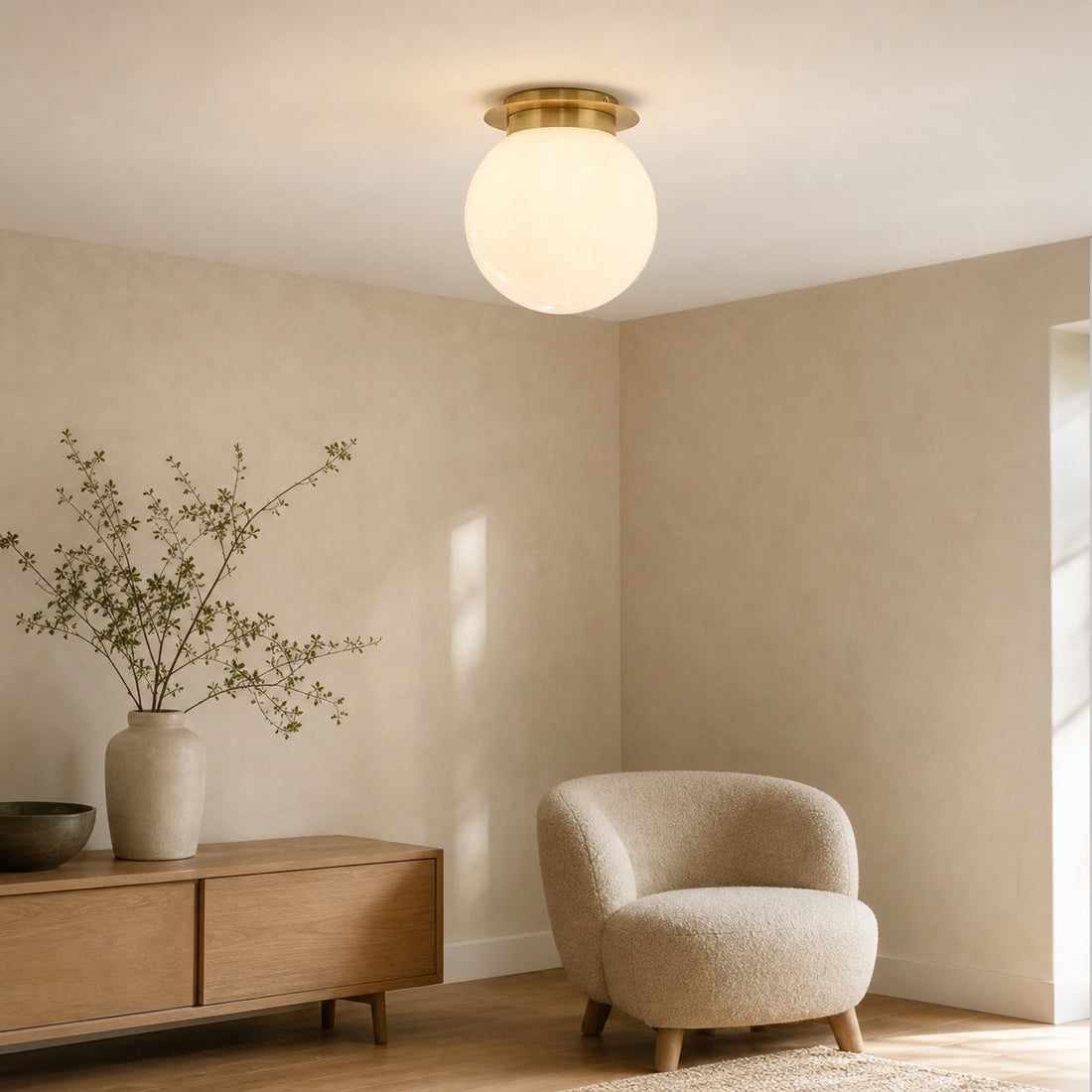 Rivolence Flush Mount Ceiling Fixture - Minimal Globe Brass Lighting