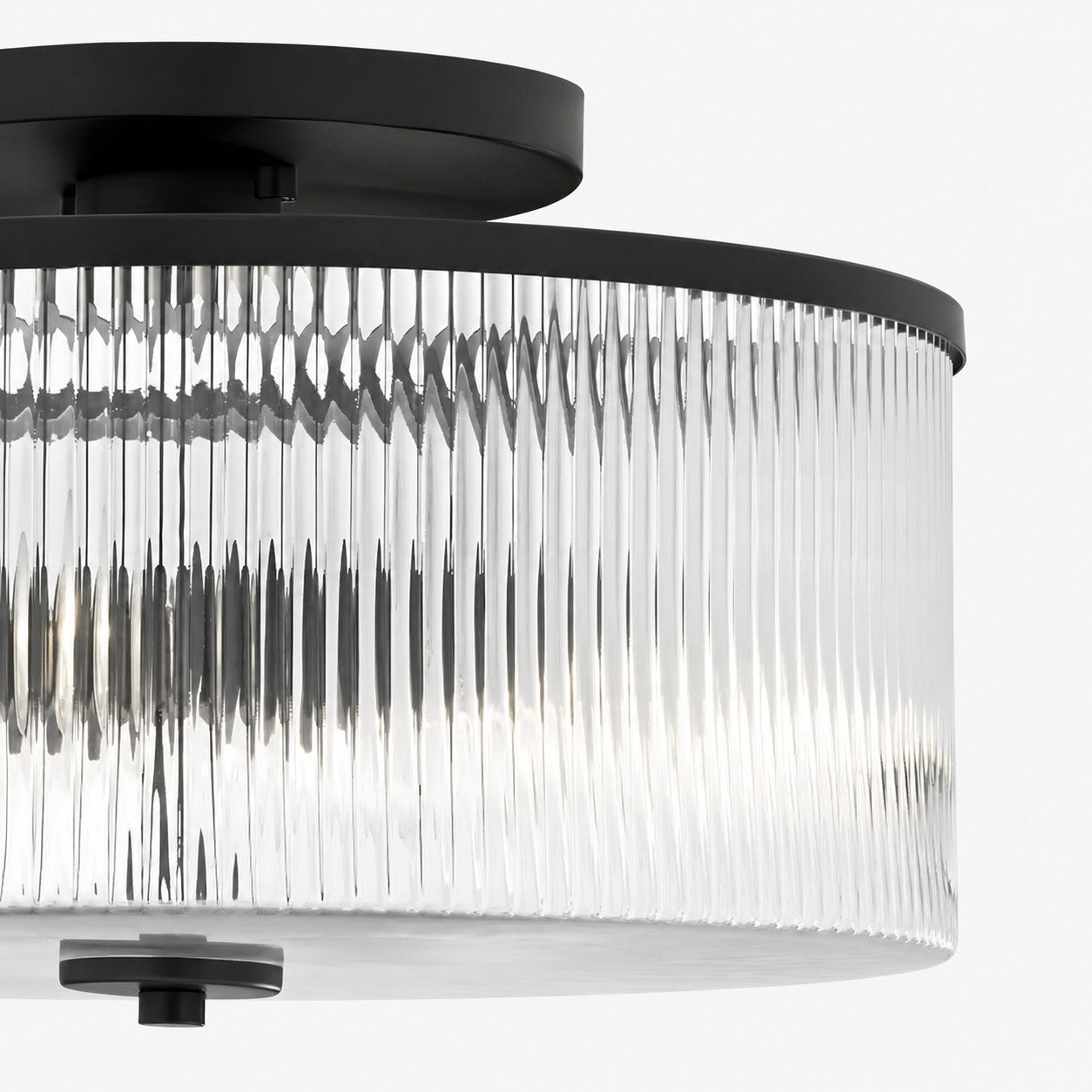 Drum Ribbed Glass Ceiling Lamp - Vintage Farmhouse Flush Mount