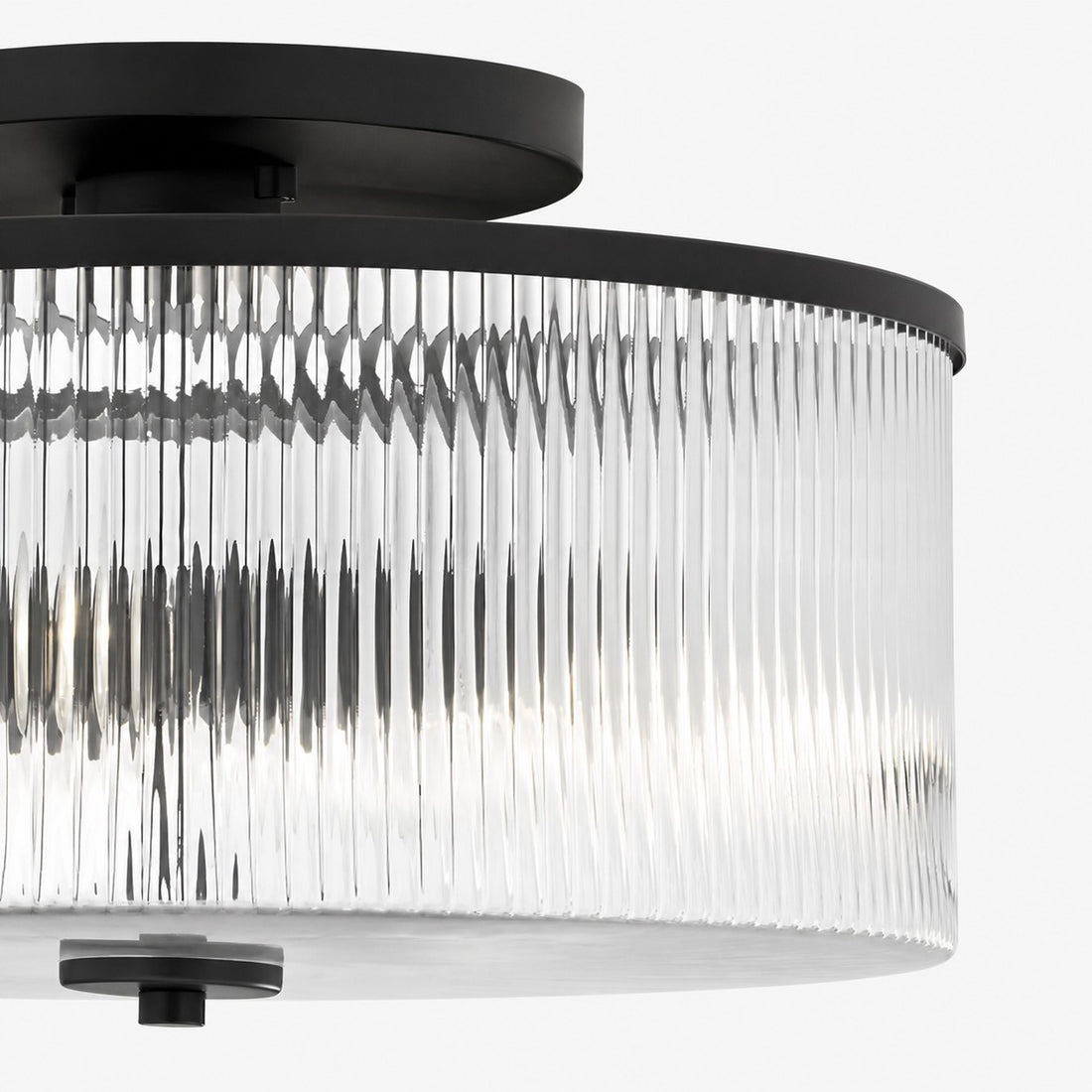 Drum Ribbed Glass Ceiling Lamp - Vintage Farmhouse Flush Mount