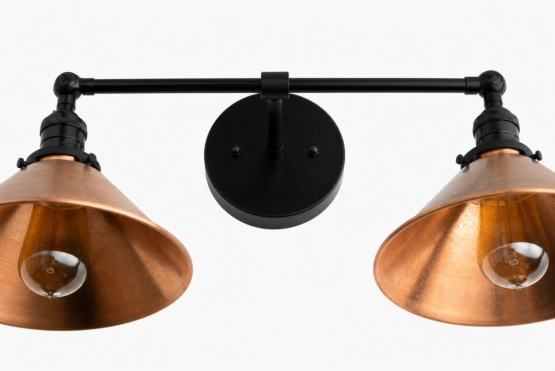 Conique Metal Industrial Wall Sconce with Dual Cone Shades - Vintage Metal Finish