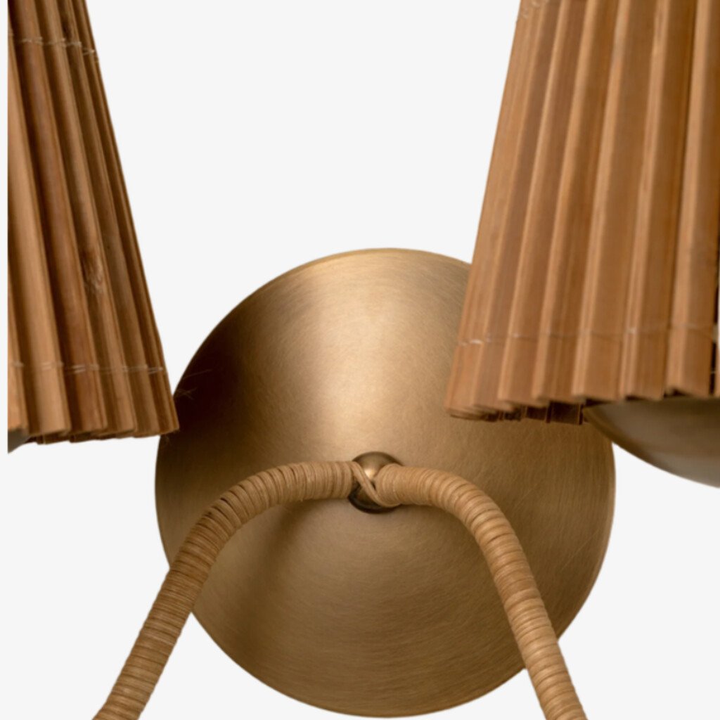 Zhoove Bamboo Wall Lamp - Pleated Natural Shade Design for Living Room or Bedroom