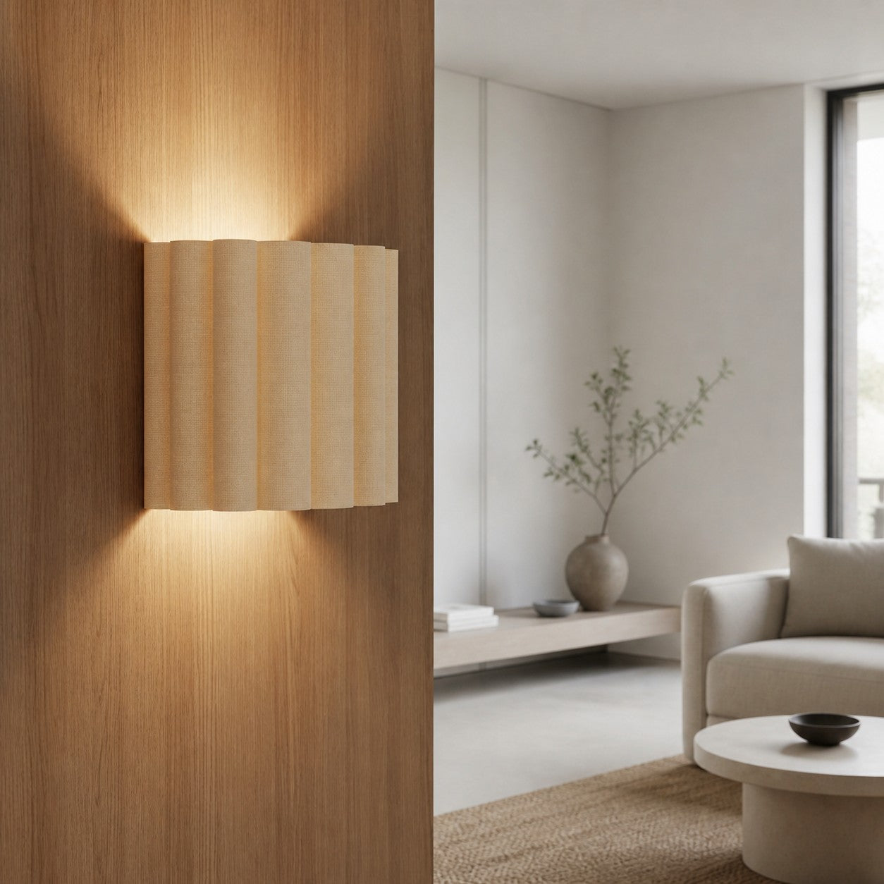 Velura Linen Fold Wall Sconce - Fabric Soft Pleated Design Ambient Lighting for Bedroom or Hallway
