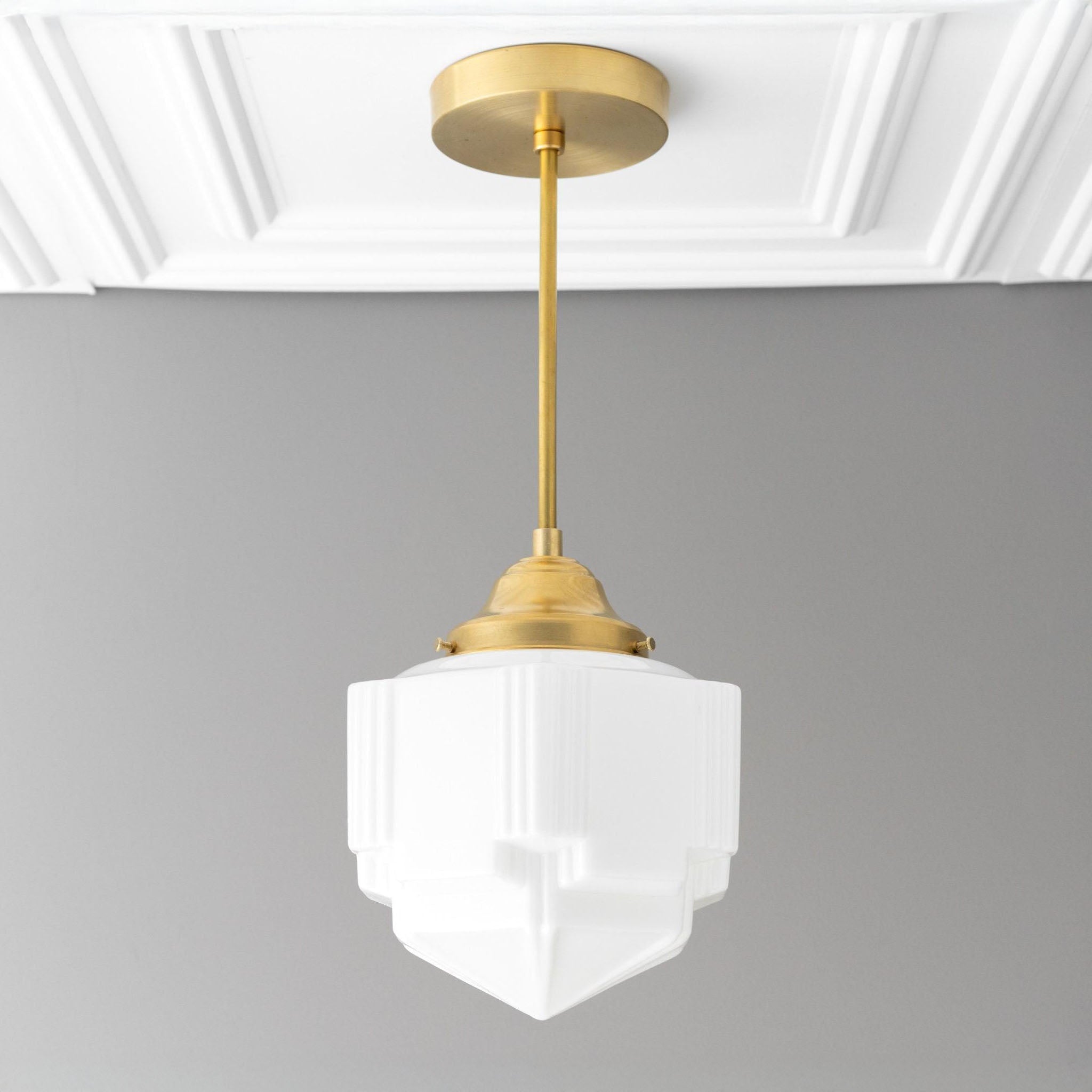 Geotower Glass Modern Pendant Light - Skyscraper Design - Brass or Black or Nickel Finish