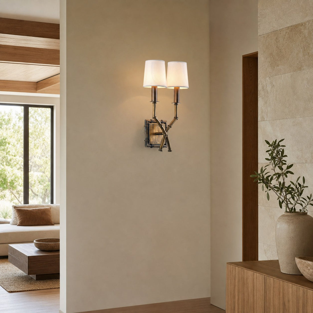 Double Arm Bamboo Sconce