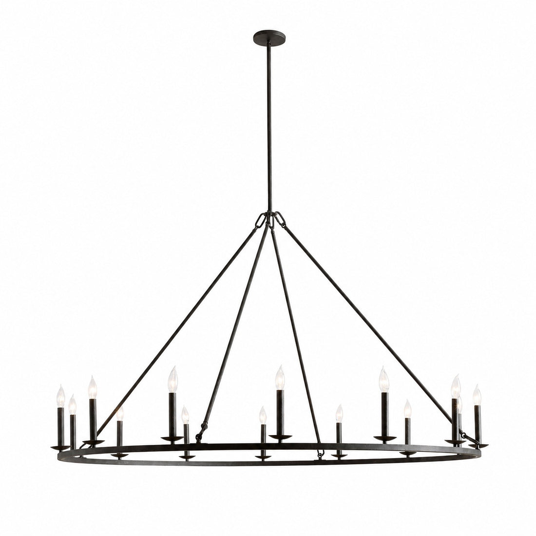 Rowan Modern Wagon Wheel Round Chandelier - Industrial Farmhouse Iron Lighting Fixture