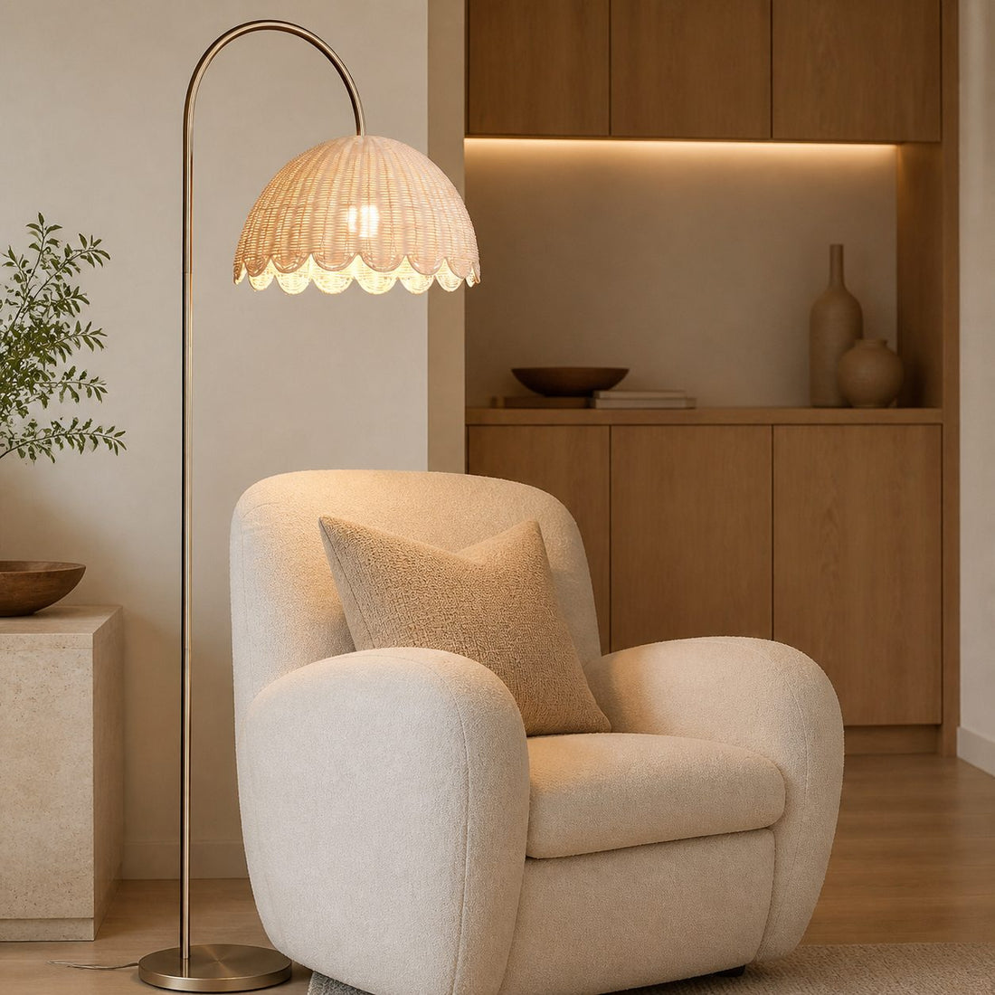 Olvara Natural Rattan Bubble Floor Lamp - Kids Room Lighting with Boho Charm