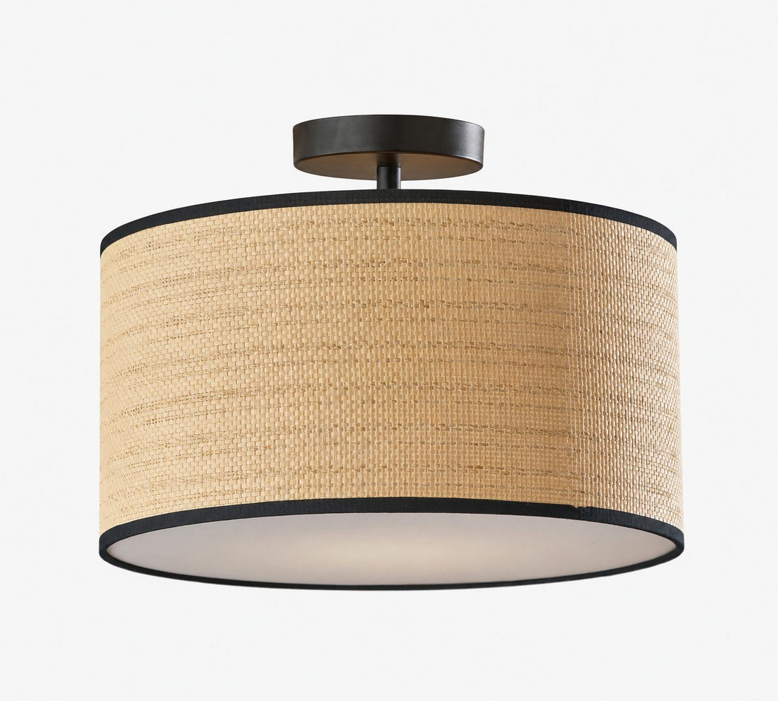 Dumora Drum Shade Ceiling Light - Natural Woven Paper Flush Mount