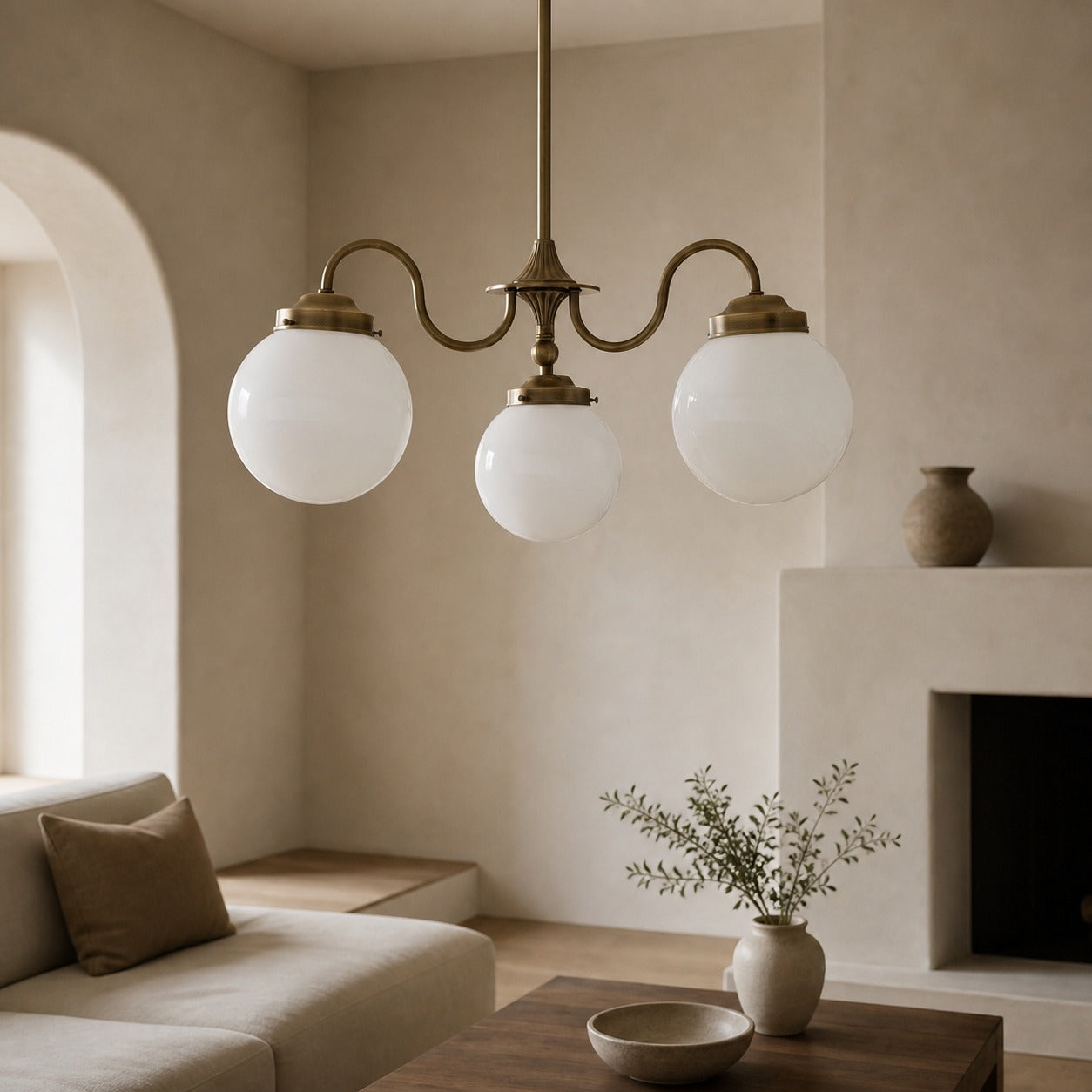 Glorica Glass Vintage Globe Chandelier - Brass 3-Light Frosted Glass Hanging Fixture