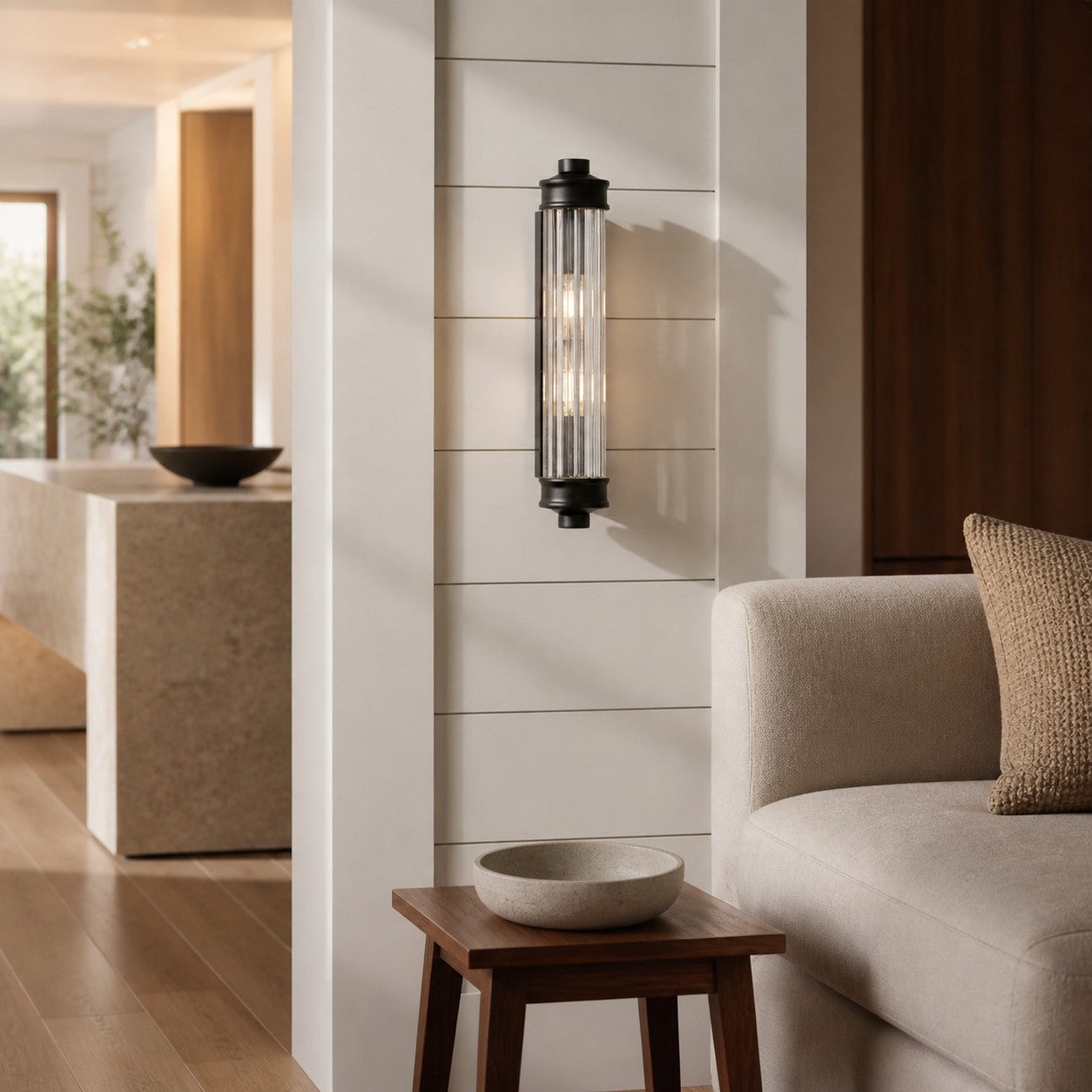 Bravira Ribbed Cylindrical Glass Wall Sconce - Modern Nordic Wall Light for Hallway and Living Space U03