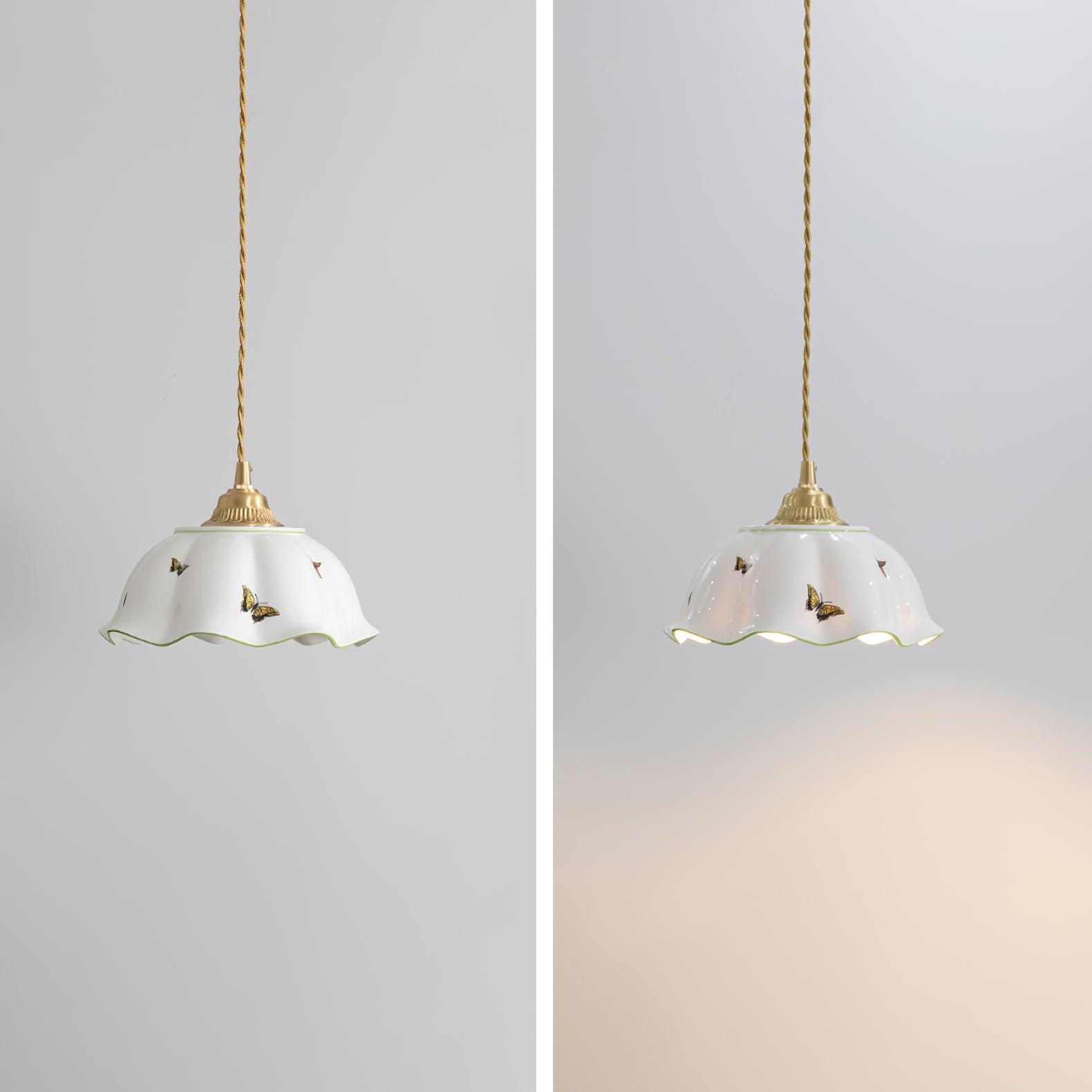 Retro Cream Style Ceramic Pendant Lamp