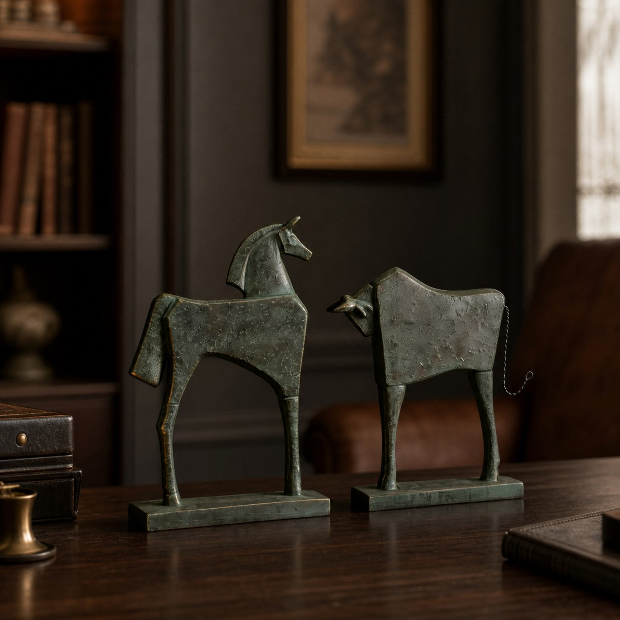 Equora vintage horse and bull resin sculpture detail