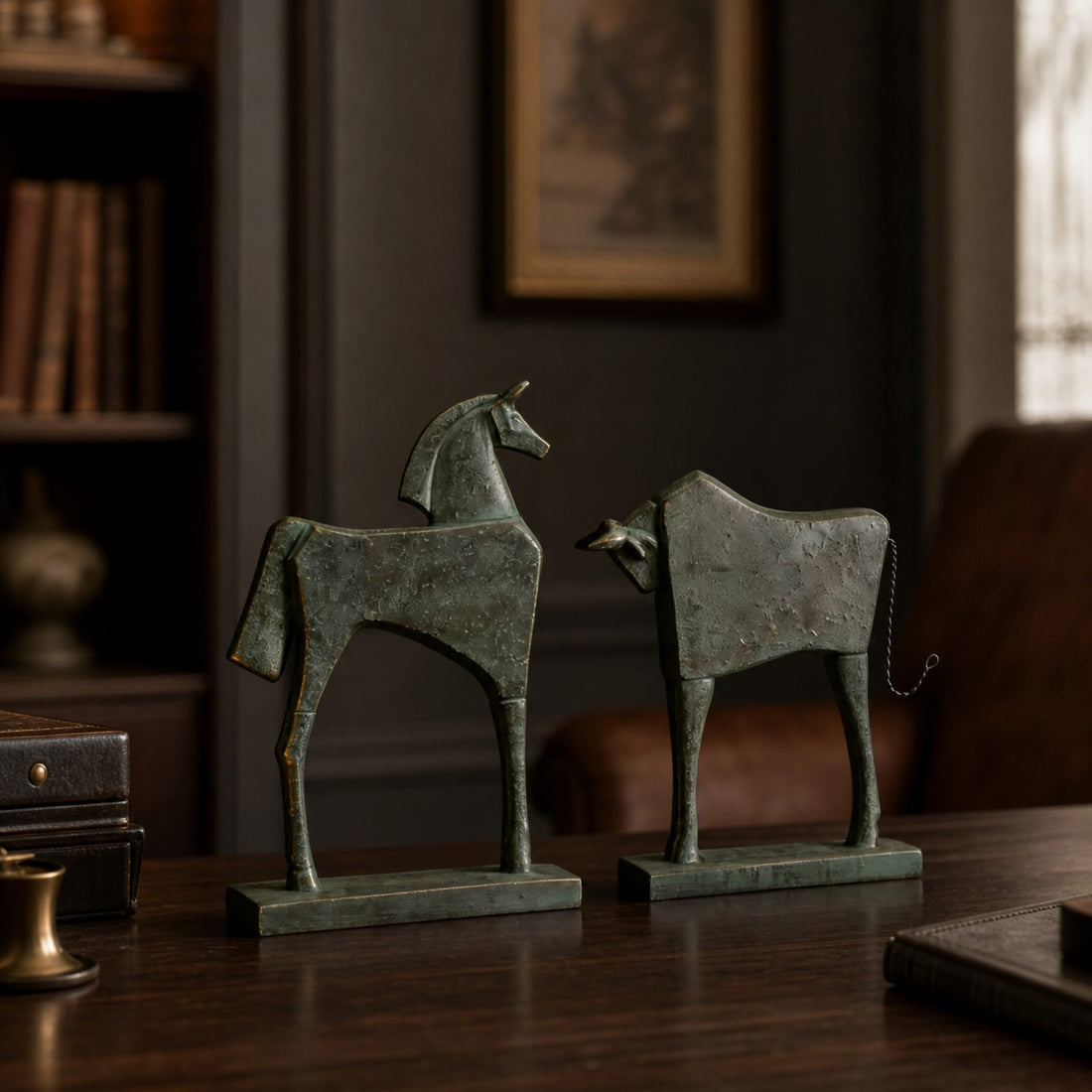 Equora vintage horse and bull resin sculpture detail