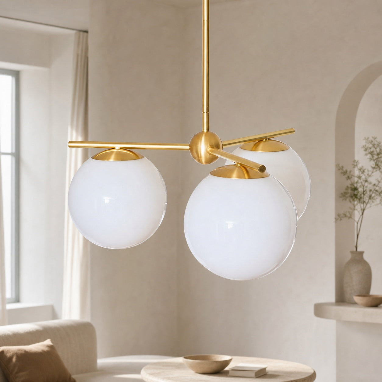 Alessora Brass Milk Glass Chandeliers- Great for Covered Outdoor Areas