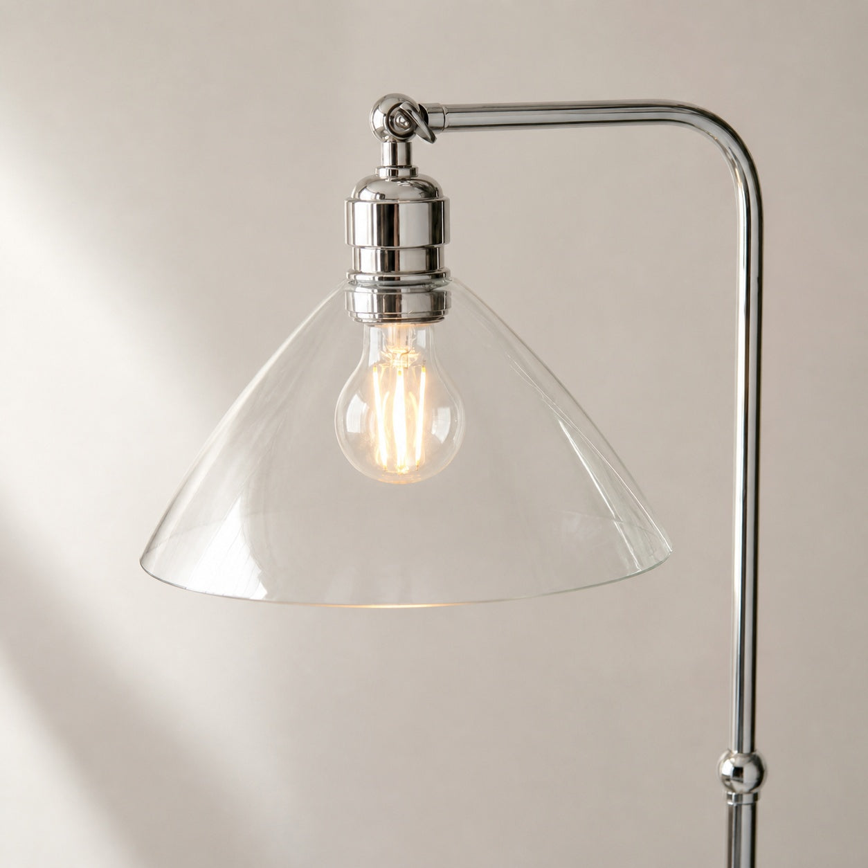 Clarione Art Deco Floor Lamp with Clear Glass Shade and Metal Base