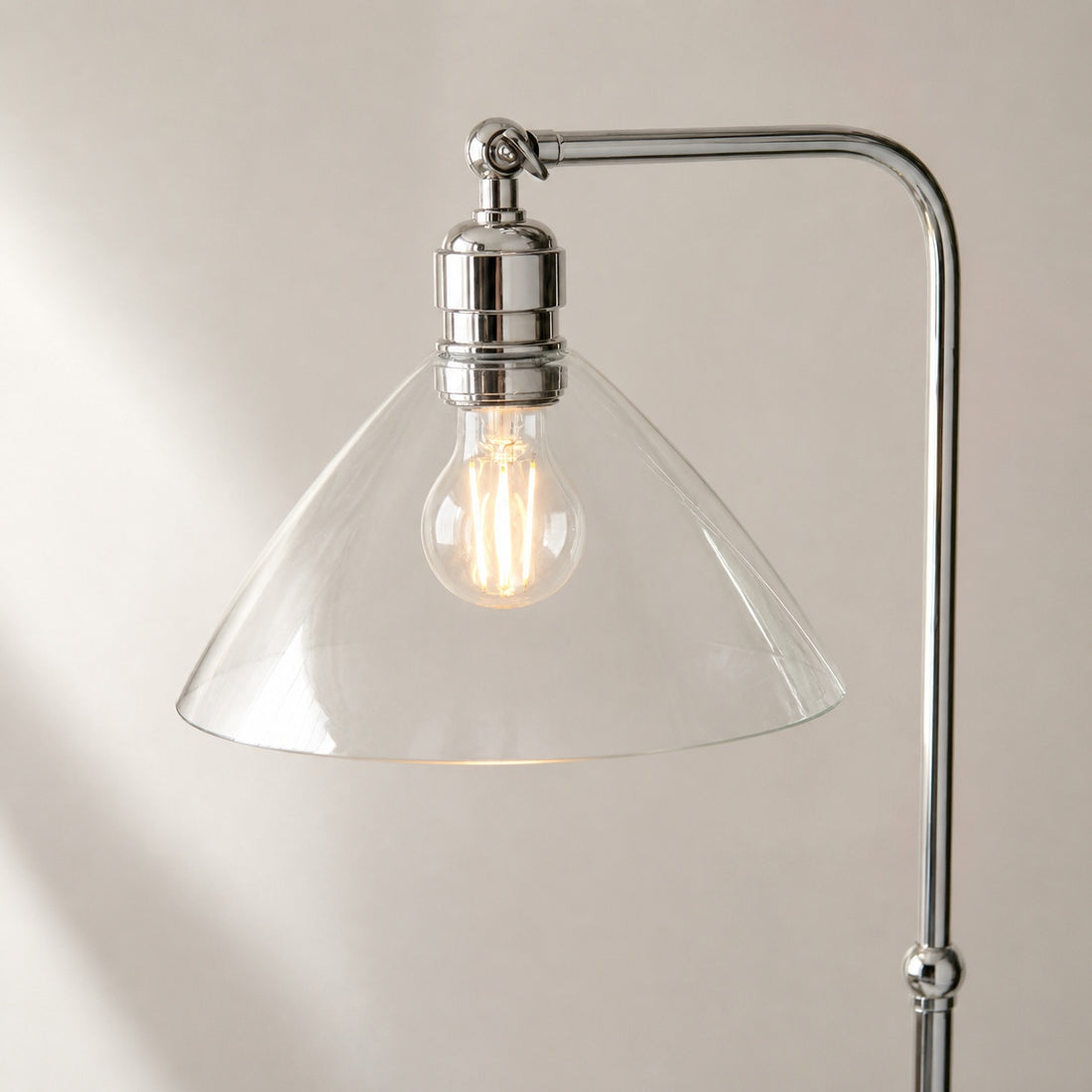 Clarione Art Deco Floor Lamp with Clear Glass Shade and Metal Base