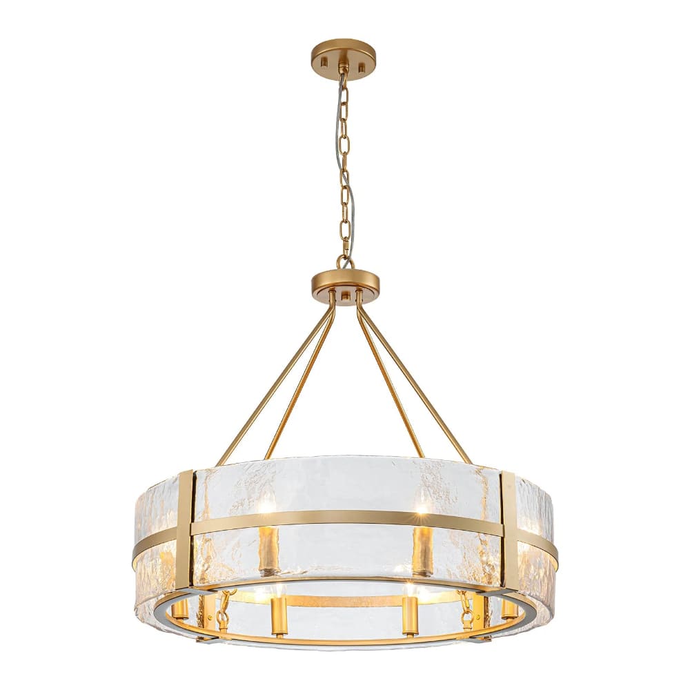 Modern Wide Drum Pendant Lamp – Clear Glass Chandelier For Living Room