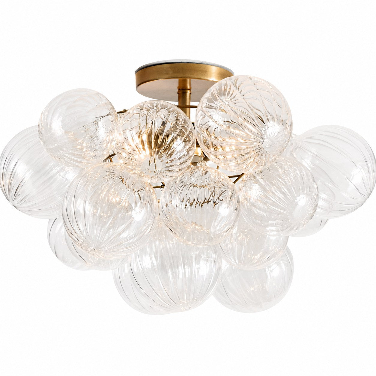 Bravira Flush Mount Ceiling Light - Ribbed & Bubbled Glass Metal Light
