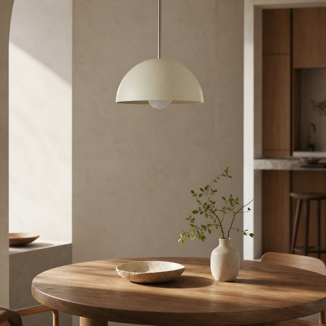 Metio Dome Neutral Dome Pendant - Modern Metal Accent Lighting
