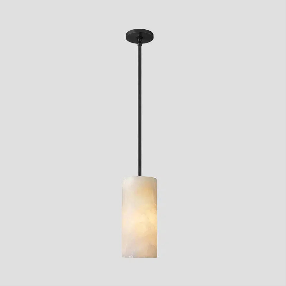 Hand Carved Alabaster Cylinder Pendant Light
