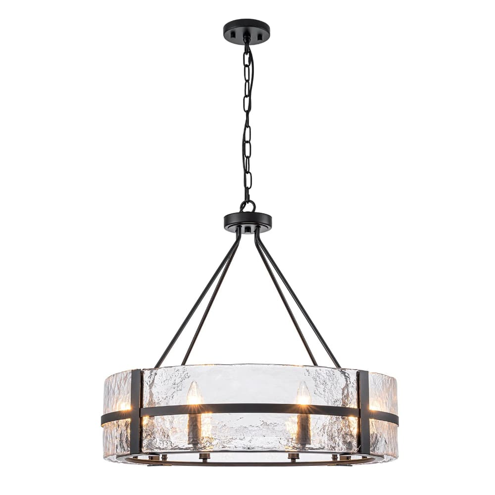 Modern Wide Drum Pendant Lamp – Clear Glass Chandelier For Living Room