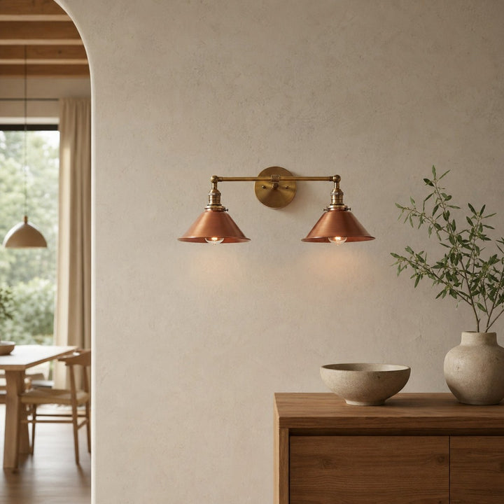Conique Metal Industrial Wall Sconce with Dual Cone Shades - Vintage Metal Finish