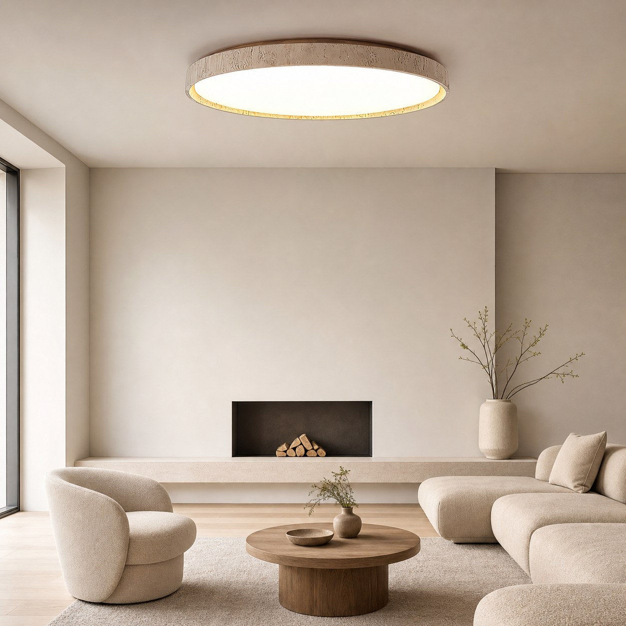 Ultra-thin Round Travertine Ceiling Lamp