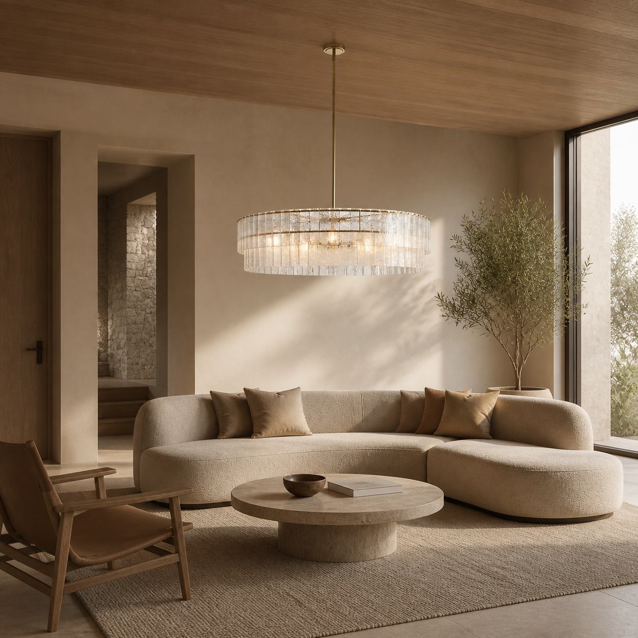 Lumvey Textured Glass Chandelier - Luxury Handcrafted Two-Tier Round Chandelier for Living Room