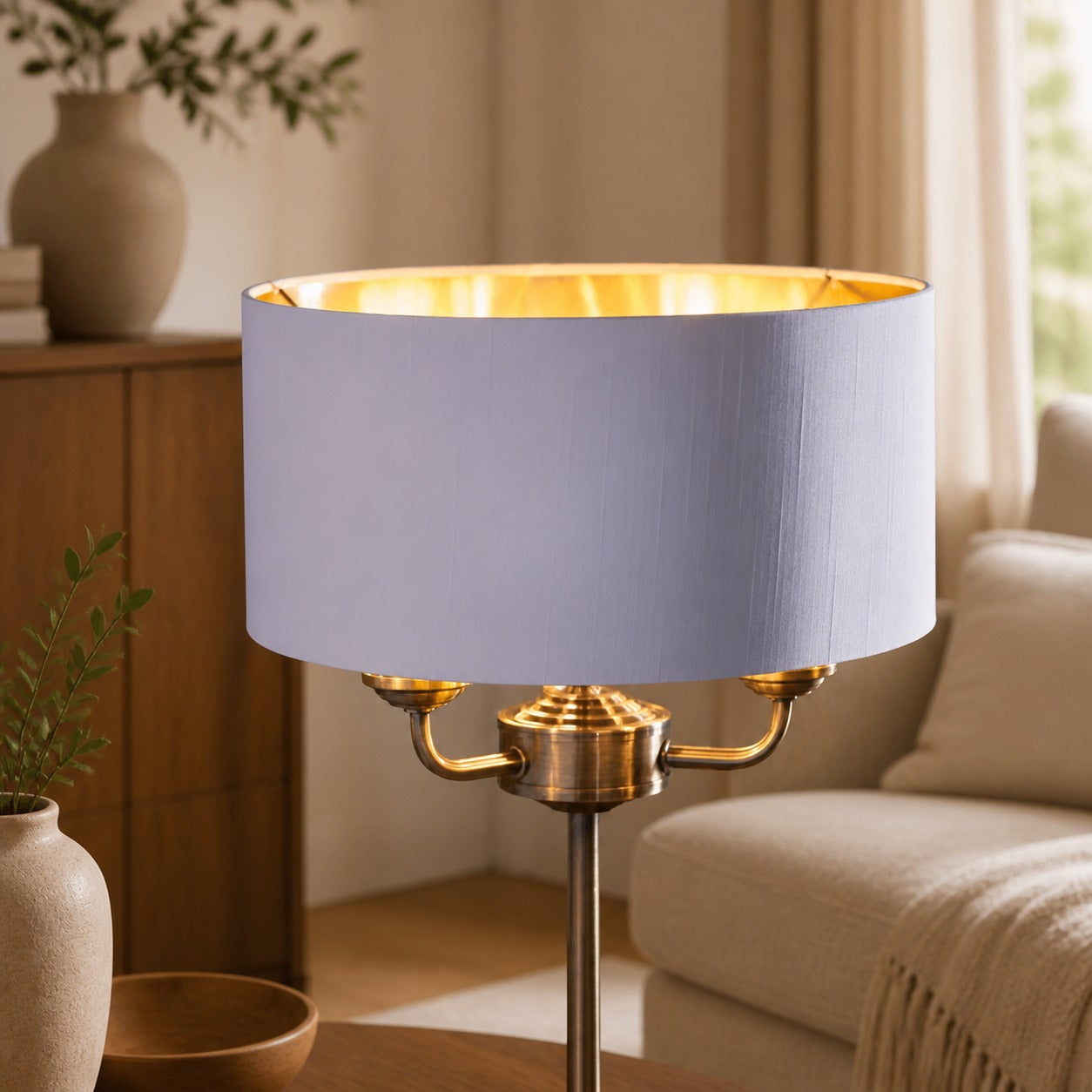 Tela 1‑Light and 3‑Light Table Lamp – Modern Linen & Metal for Bedside or Living Room