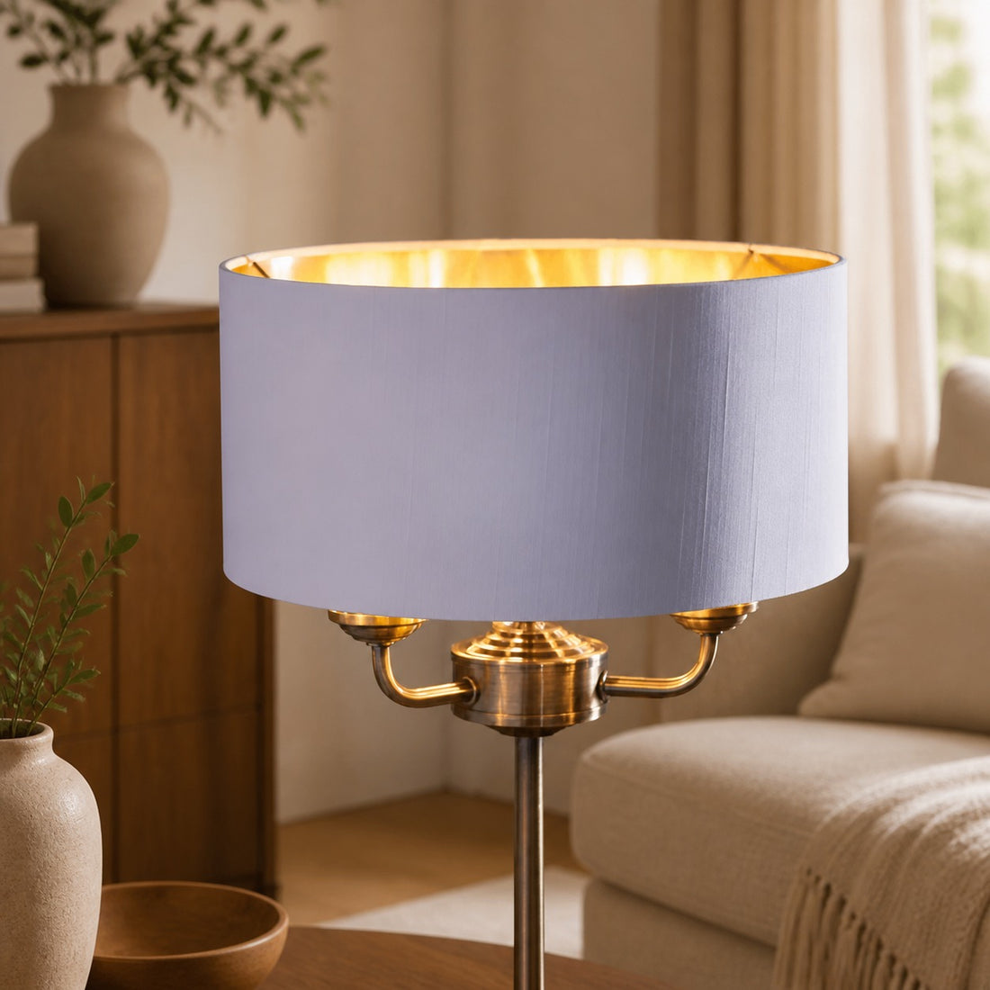 Tela 1‑Light and 3‑Light Table Lamp – Modern Linen & Metal for Bedside or Living Room