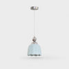 Sea salt blue scalloped ceramic pendant lamp with polished metal canopy