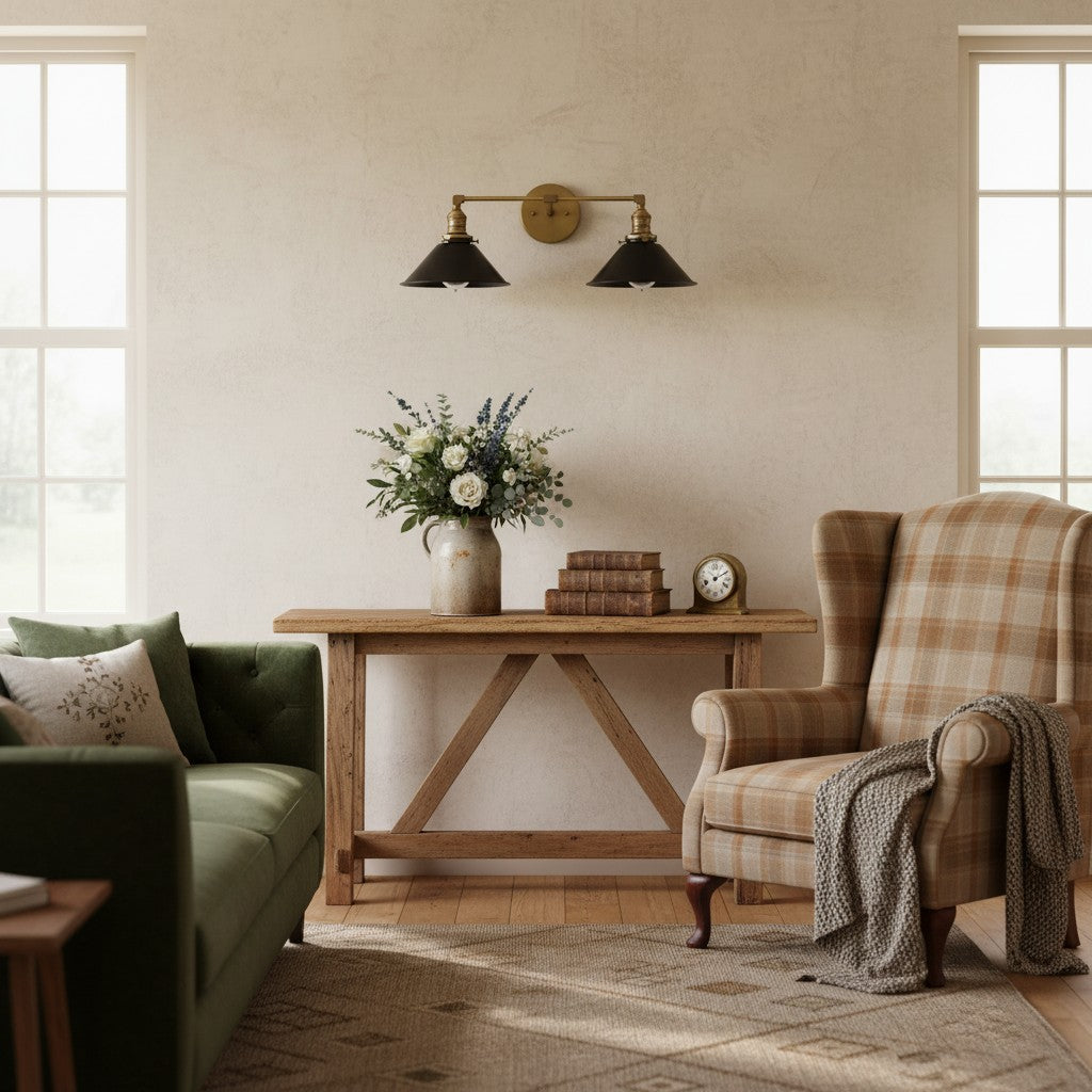 Conique Metal Dual Black Sconce with Cone Shades - Industrial Vanity Wall Light for Mirror