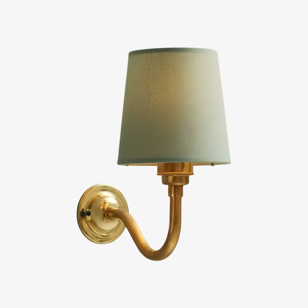 Solmire Fabric Wall Sconce - Vintage Linen Cotton Shade with Curved Metal Arm for Bedroom and Hallway