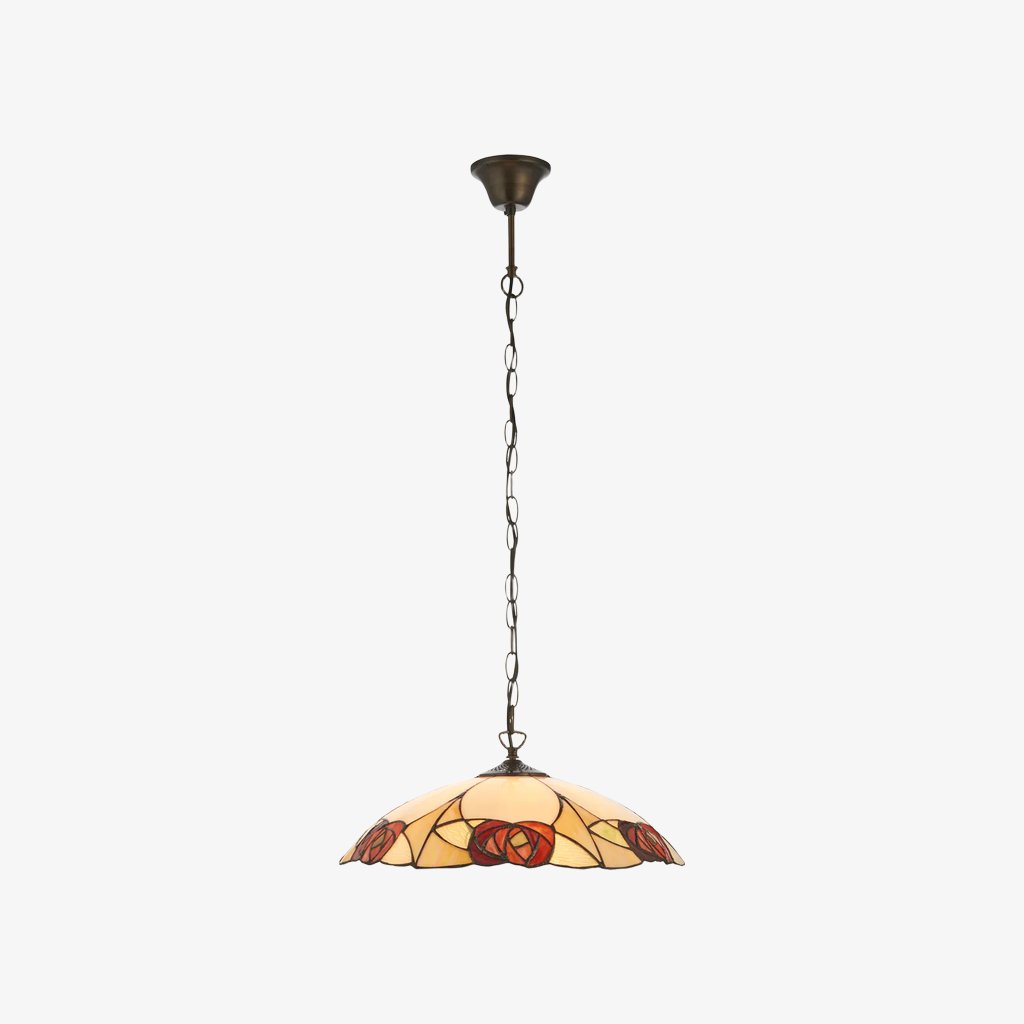 TF Ingram Tiffany Pendant Light – Vintage Handcrafted Stained Glass Floral Shade for Dining Room