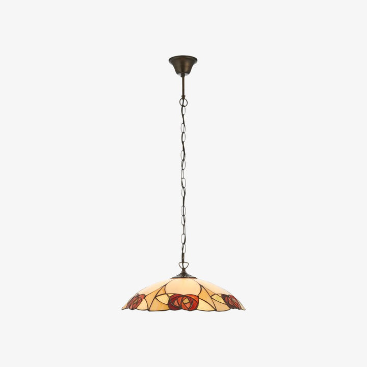 TF Ingram Tiffany Pendant Light – Vintage Handcrafted Stained Glass Floral Shade for Dining Room