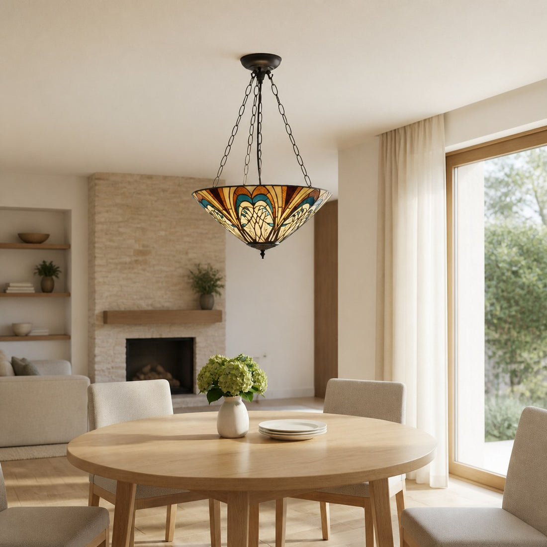 TF Hector Ceiling Light – Handcrafted Stained Glass Design Semi‑Flush or Pendant Fixture for Home