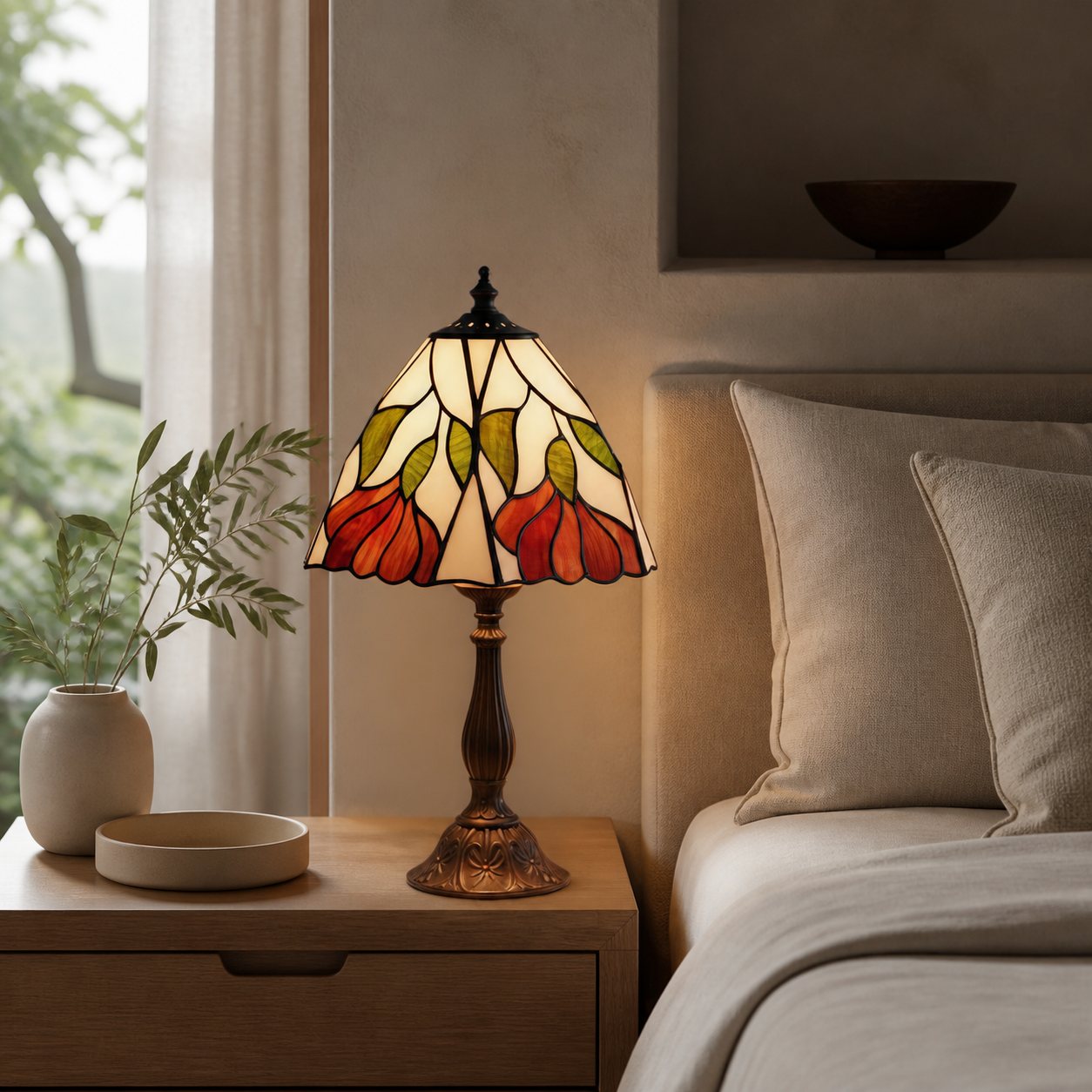 TF Botanica Decorative Table Lamp – Colourful Floral Glass Lamp for Cozy Interiors