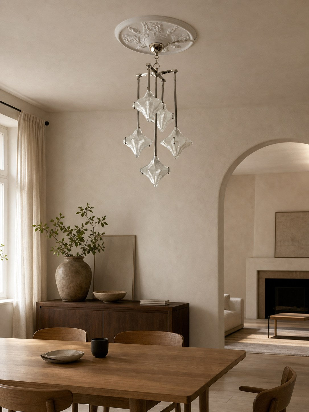 Art Deco Astris Star Chandelier – Frosted Glass Deco Fixture for Dining Room