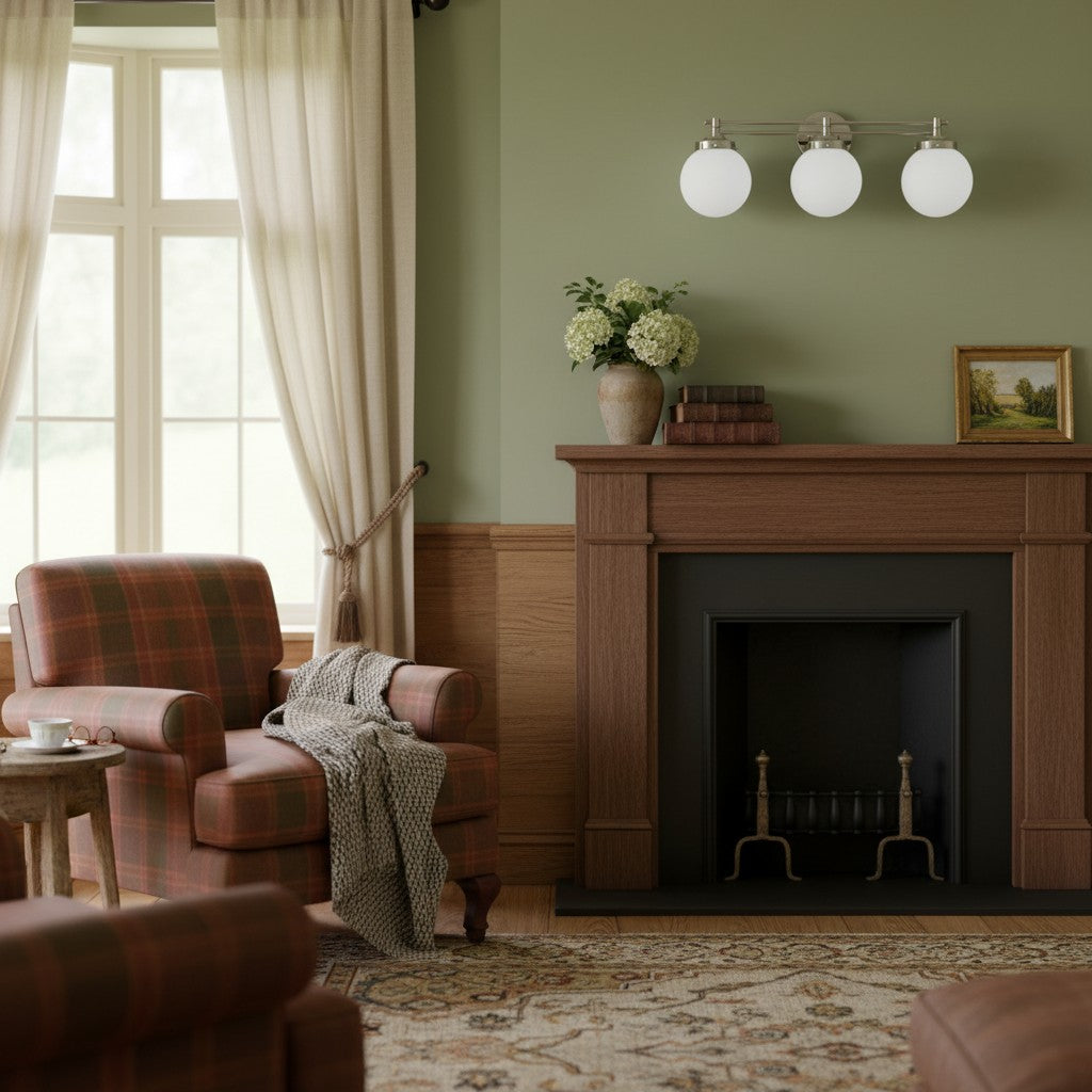 Glorica Glass Contemporary Vanity Light - 3 Light Globe Bathroom Fixture Opal Glass