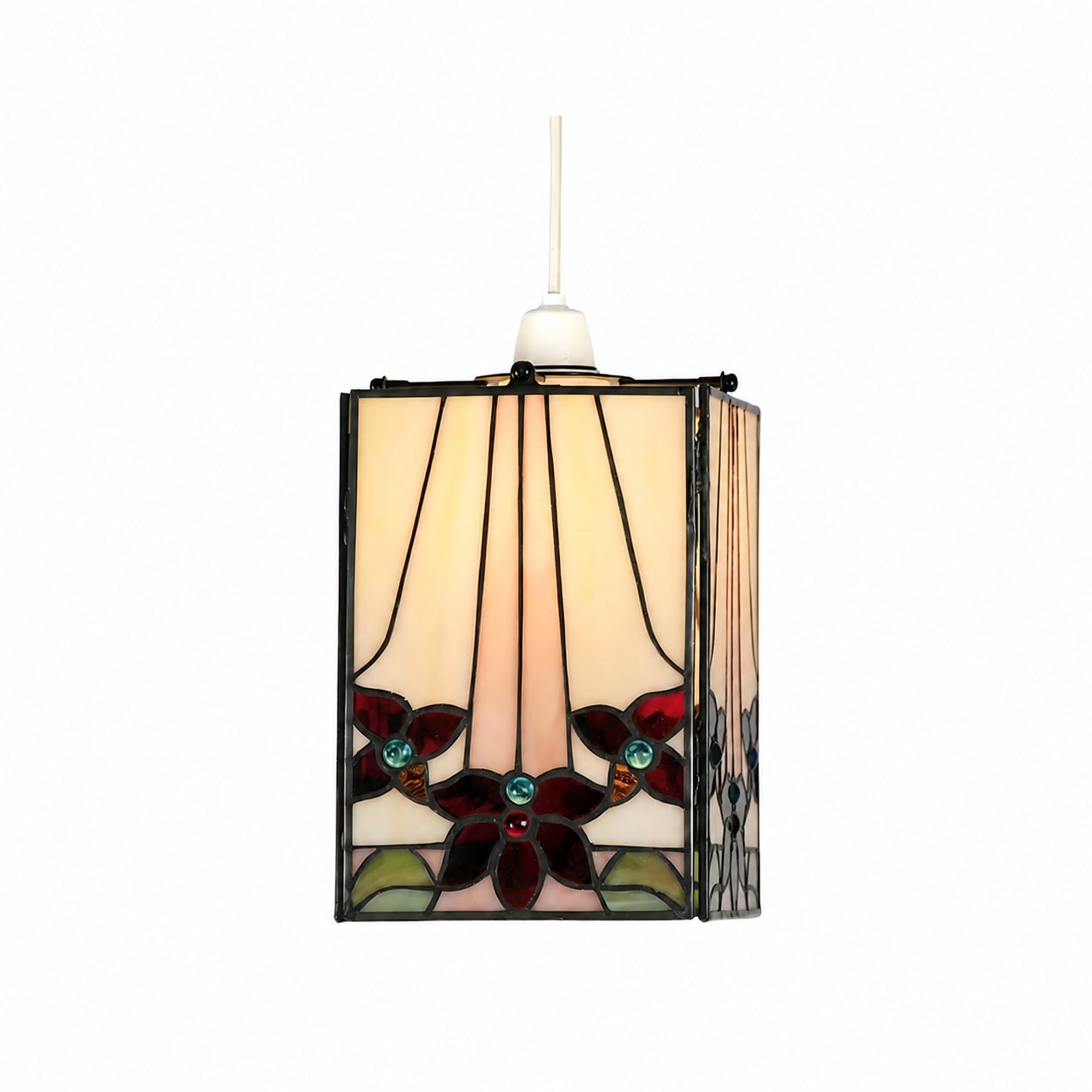 TF Camillo Mosaic Tiffany Glass Pendant Light - Square Lantern Shade - Artisan Home Décor Accessory