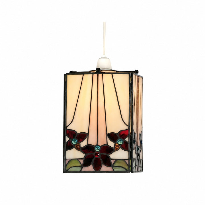TF Camillo Mosaic Tiffany Glass Pendant Light - Square Lantern Shade - Artisan Home Décor Accessory