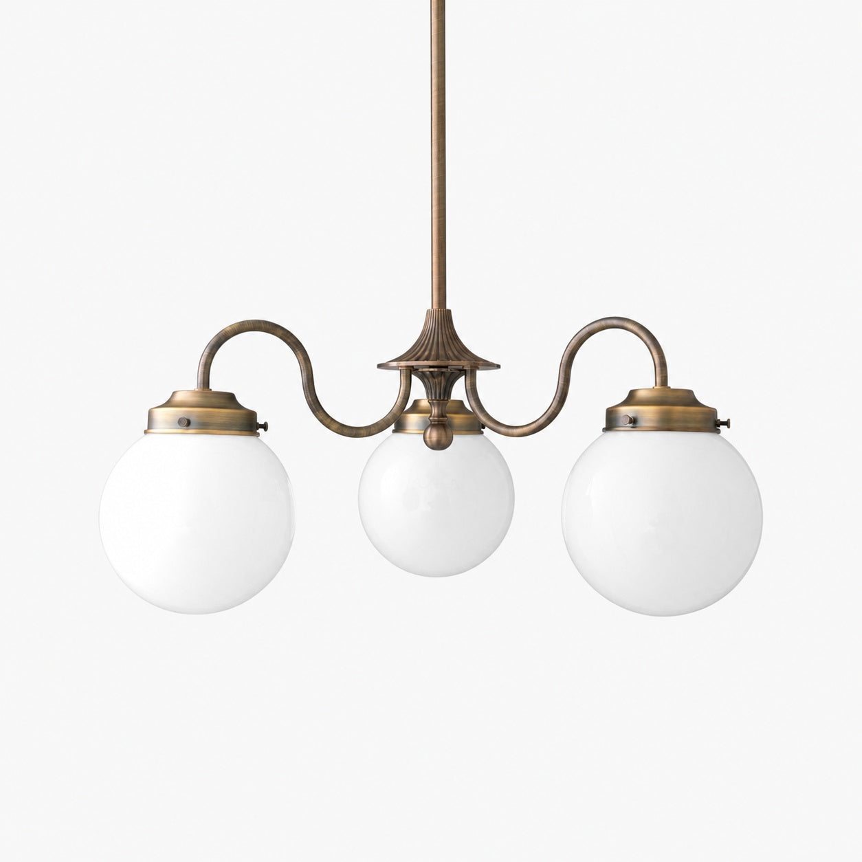 Glorica Glass Vintage Globe Chandelier - Brass 3-Light Frosted Glass Hanging Fixture