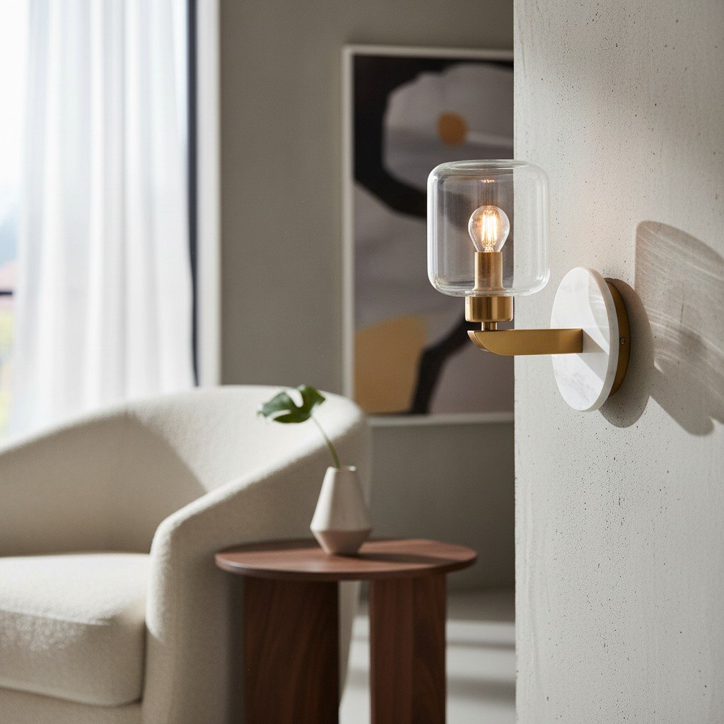 Korlisse Modern Marble Wall Light - Vintage Brass & Clear Glass Accent for Living Room and Hallway